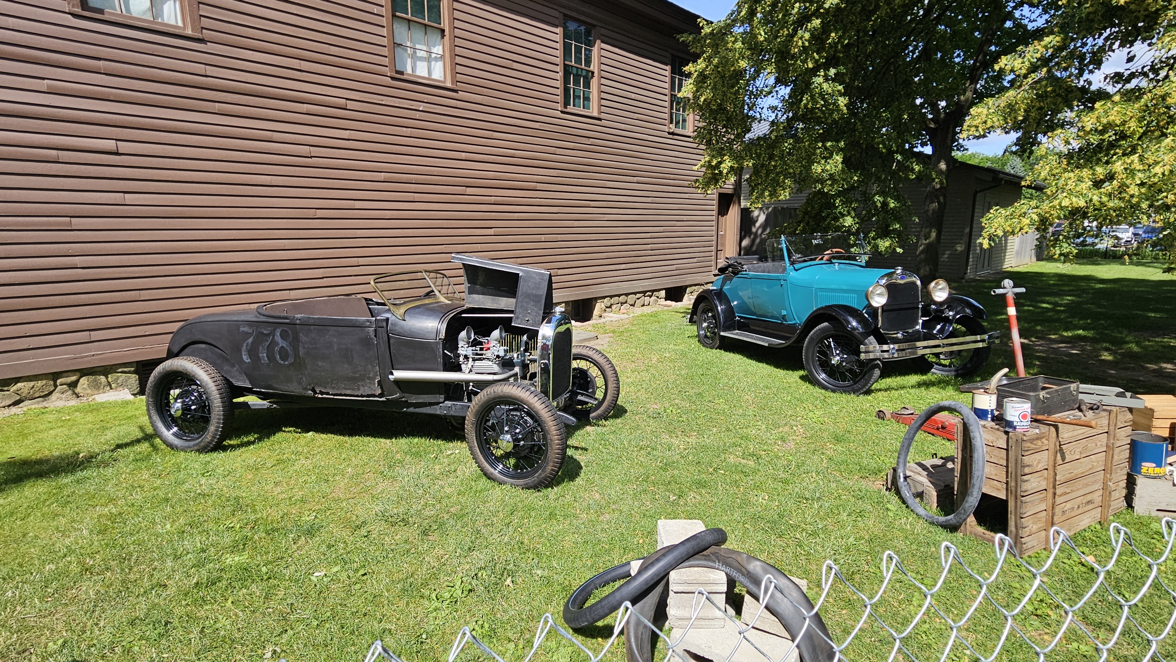 20260621_104710 Two modified Ford Model A hot rods representing 1950s hot rod culture on display during Motor Muster 2026 at Greenfield Village.
