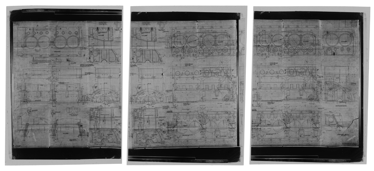 Three sheets with intricate drawings, notations and text