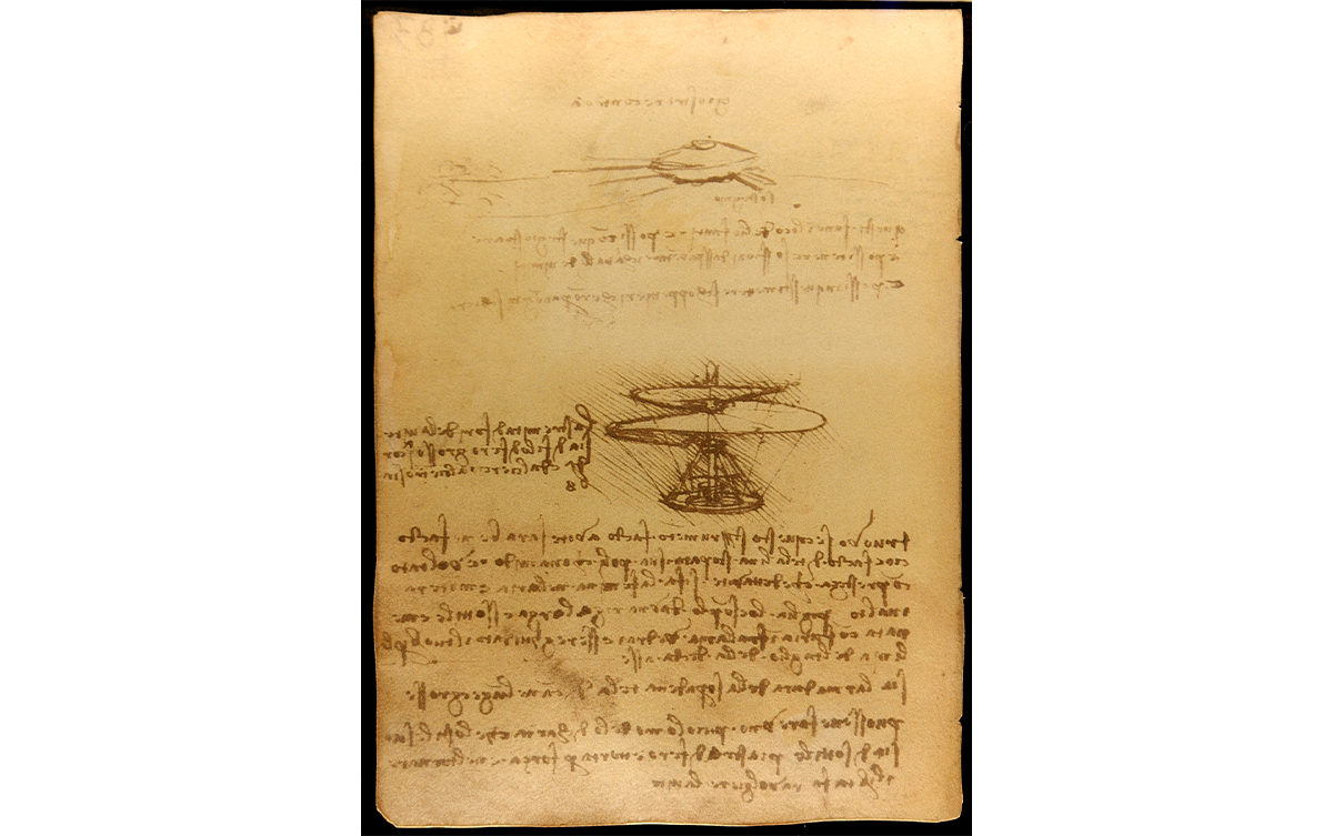 Da Vinci drew this aerial screw in the late-1480s and included it in his sketches of possible inventions for Ludovico Sforza. 