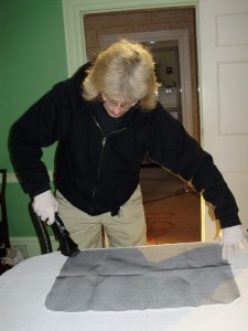cleaning a historic textile in Noah Webster's home cleaning a historic textile in Noah Webster's home