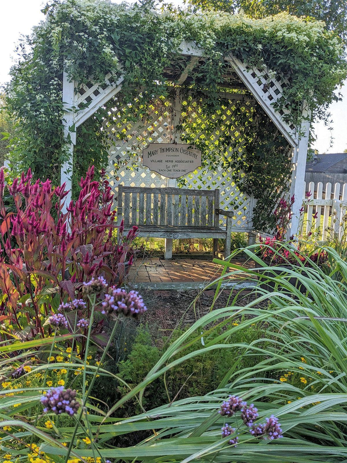 Meditative space with seating, dedicated to VHA founder Mary Thompson Gerathy, in the Burbank Garden.