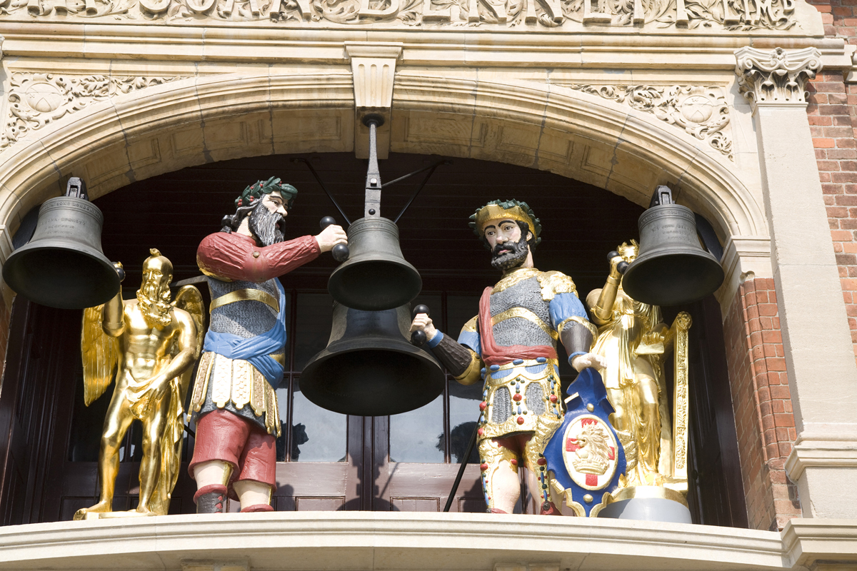 Sir John Bennett tower clock Two painted and two gilt figures among four bells