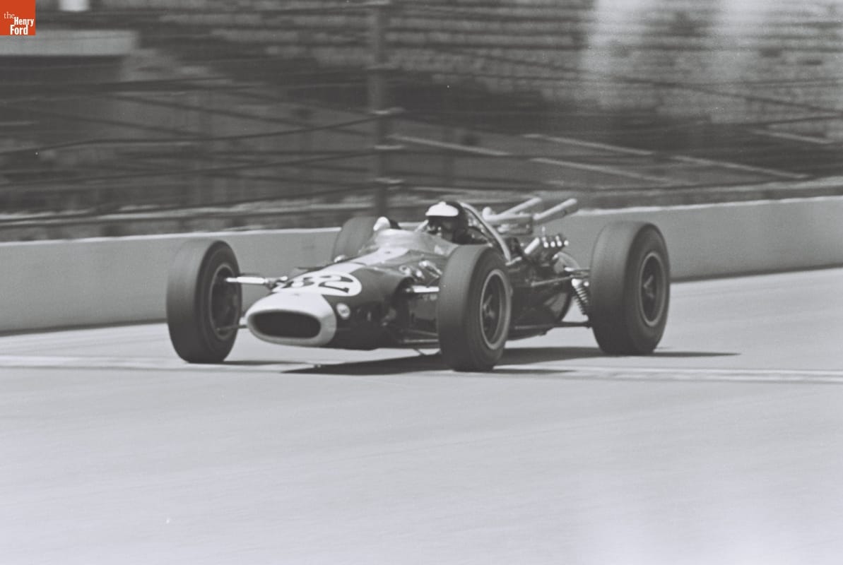 F1-inspired Lotus-Ford Type 38 on the track.