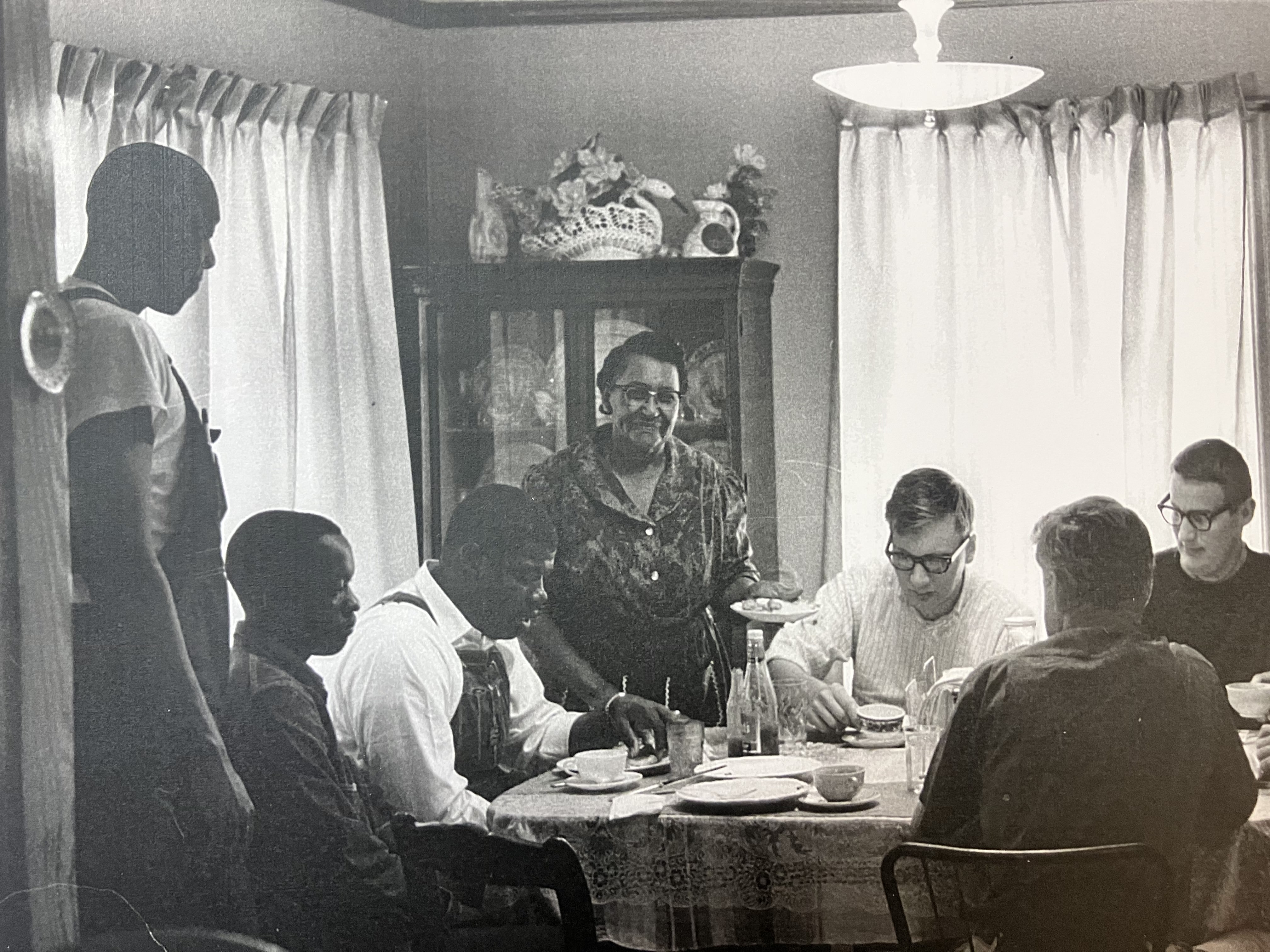 Local Selma families opened their homes to out-of-town demonstrators. Civil rights activist Mary Dubose greets guests in her Selma home, representing the hospitality local families provided to out-of-town voting rights demonstrators during the 1965 Selma movement.