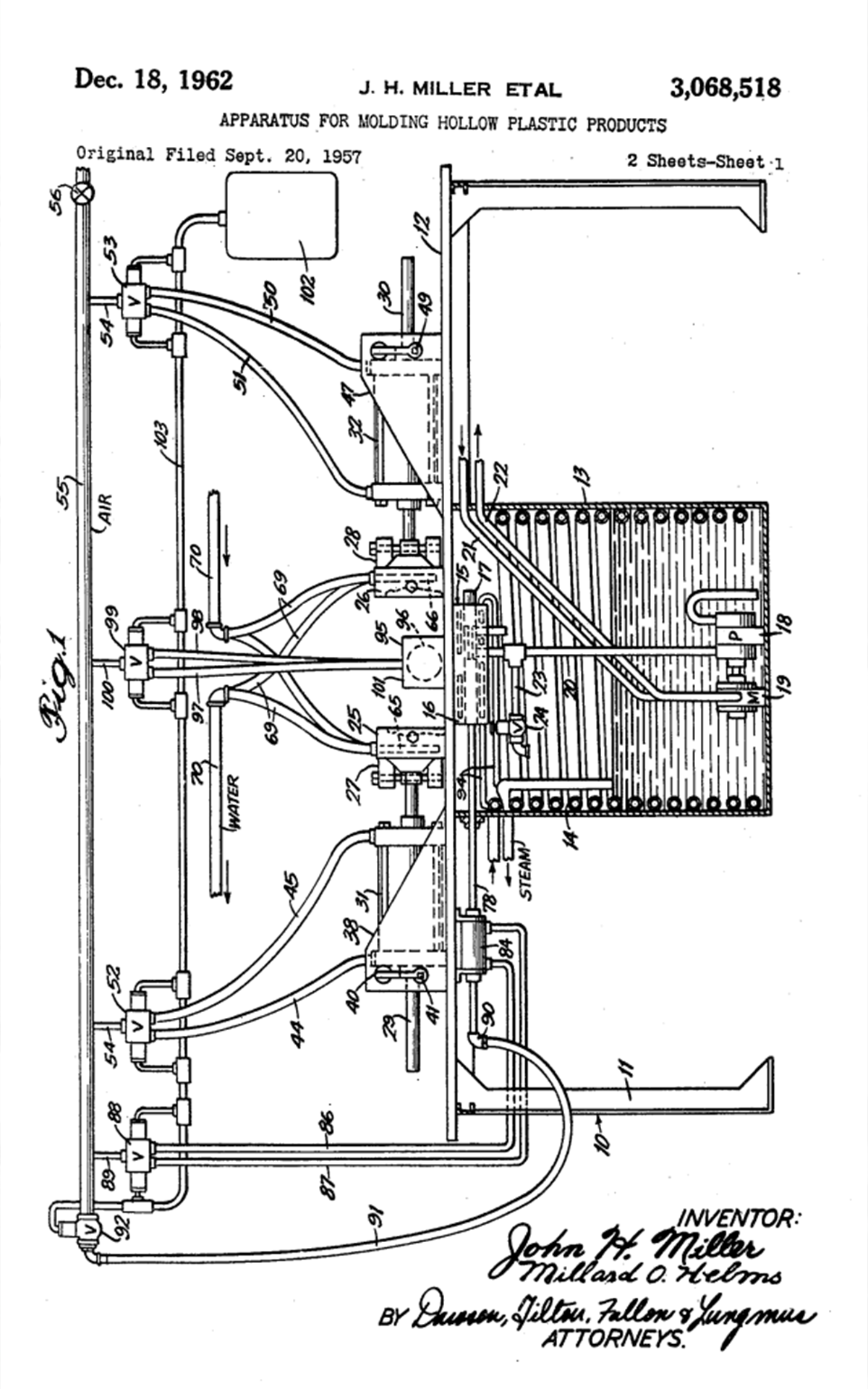 Final patent for John Miller’s plastic mold injection machine