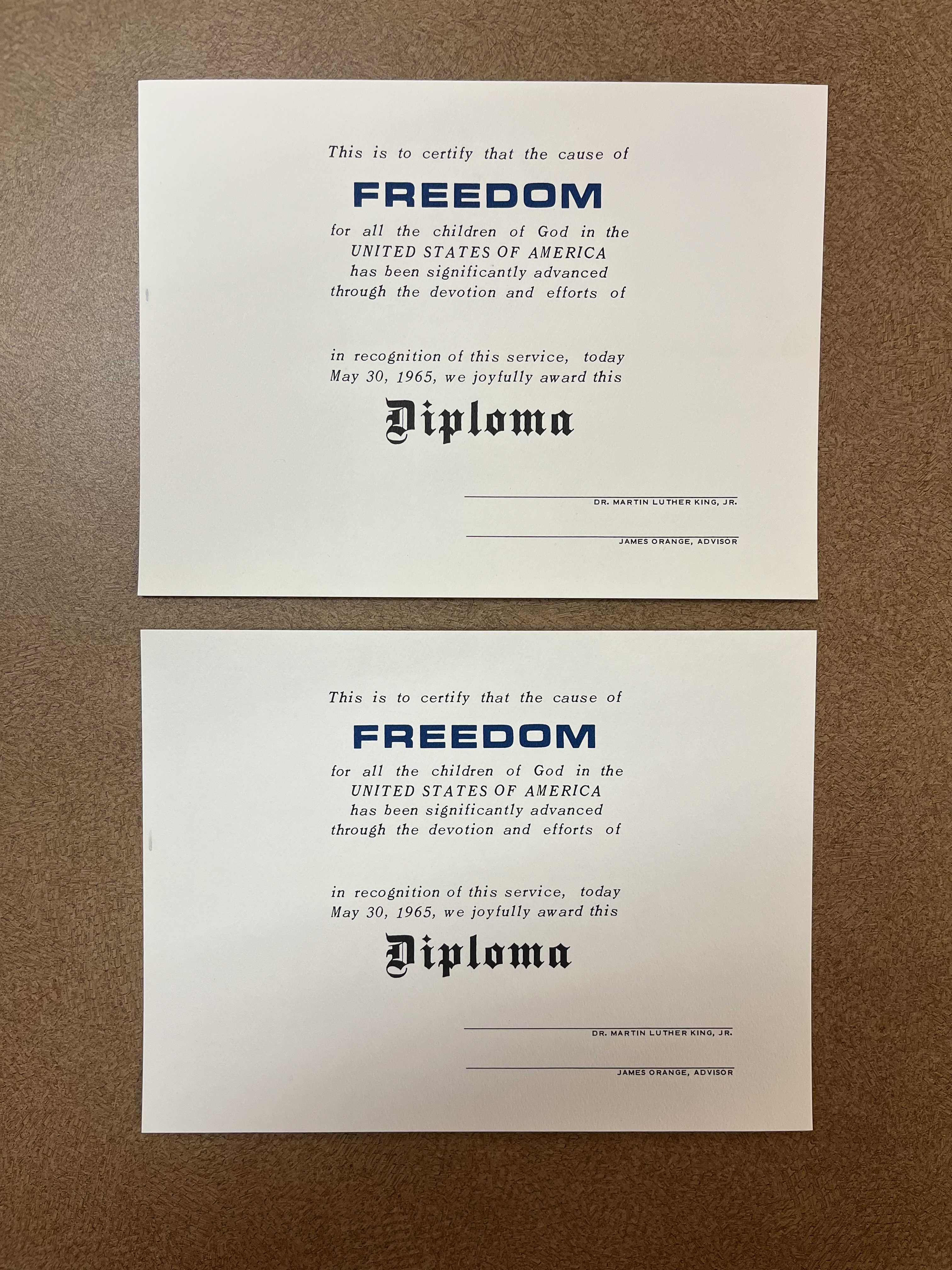 SCLC leader James Orange commissioned Benkert to create these Freedom Diplomas A Freedom Diploma designed by Carl Benkert for the Southern Christian Leadership Conference (SCLC), presented during a special ceremony in Selma, Alabama, in May 1965.