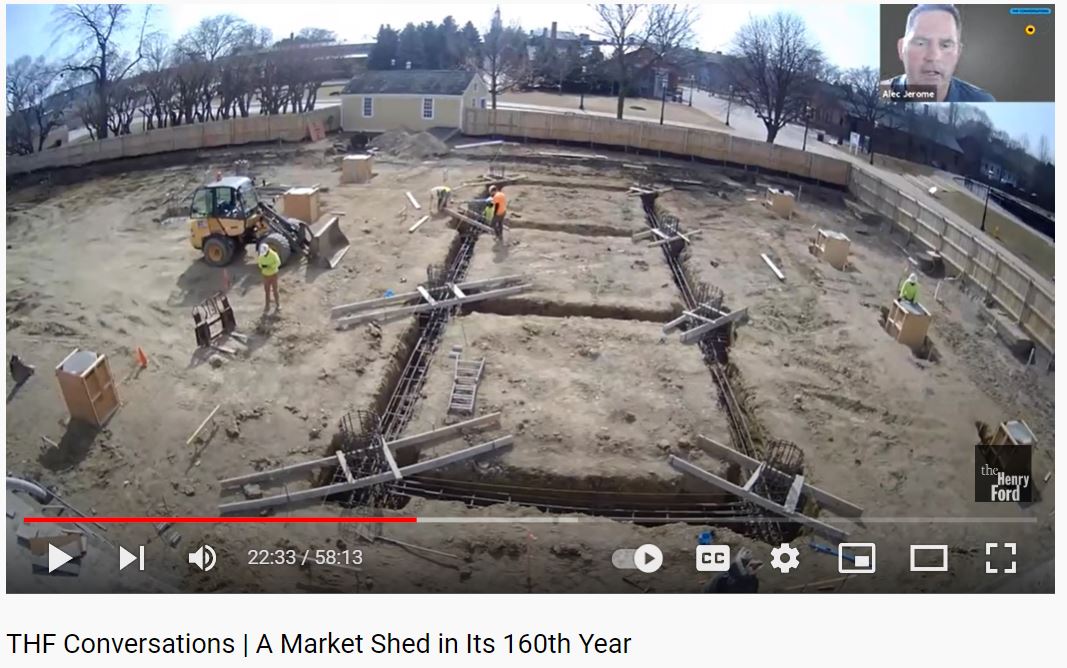 Screenshot from presentation about Detroit Central Market Video screenshot showing a construction site; small