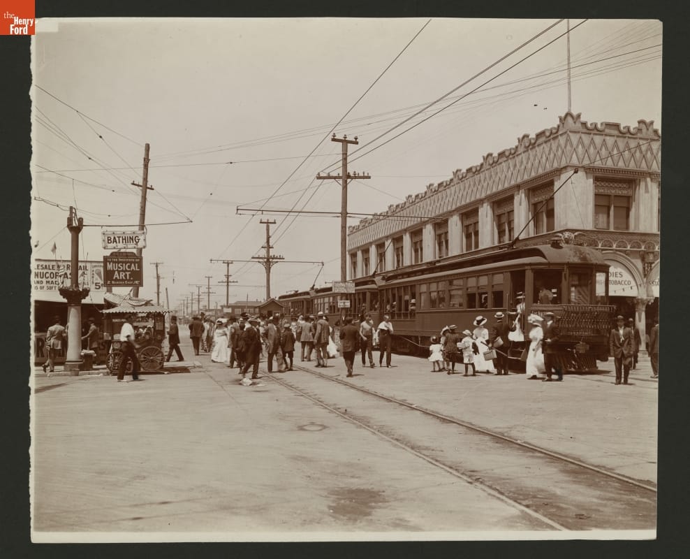 Passengers Exiting Electric Streetcar at Venice, California, 1910