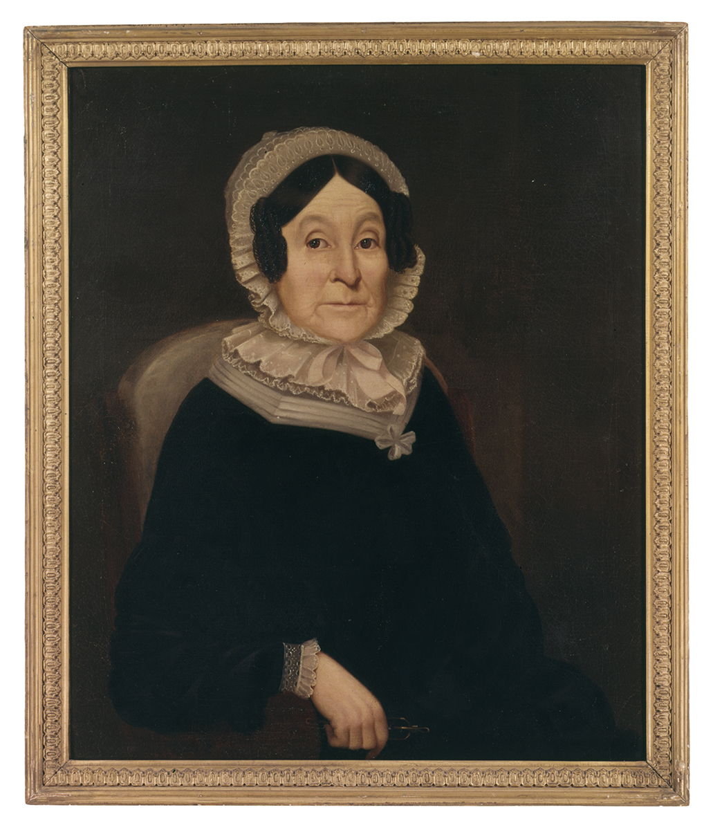 Oil Painting, Portrait of Rebecca Webster, after 1823 Painting of seated woman in dark dress with light collar and hat