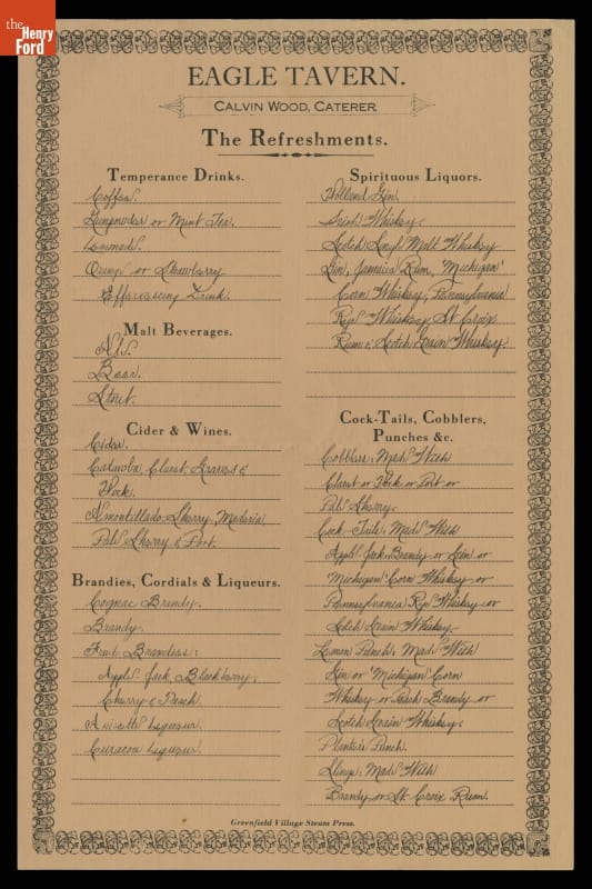 Menu with printed and handwritten text and decorative border