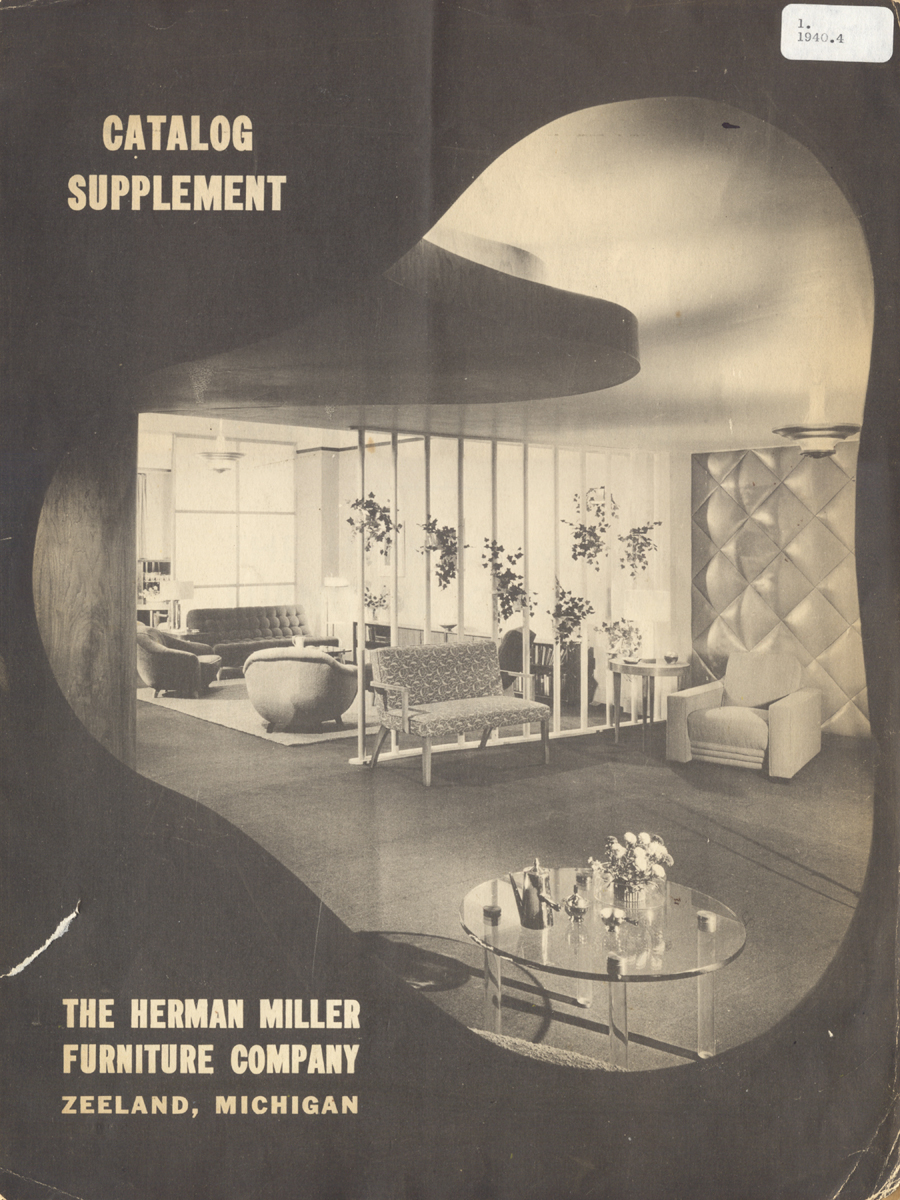 View of modern living room with text “Catalog Supplement: The Herman Miller Furniture Company, Zeeland, Michigan”