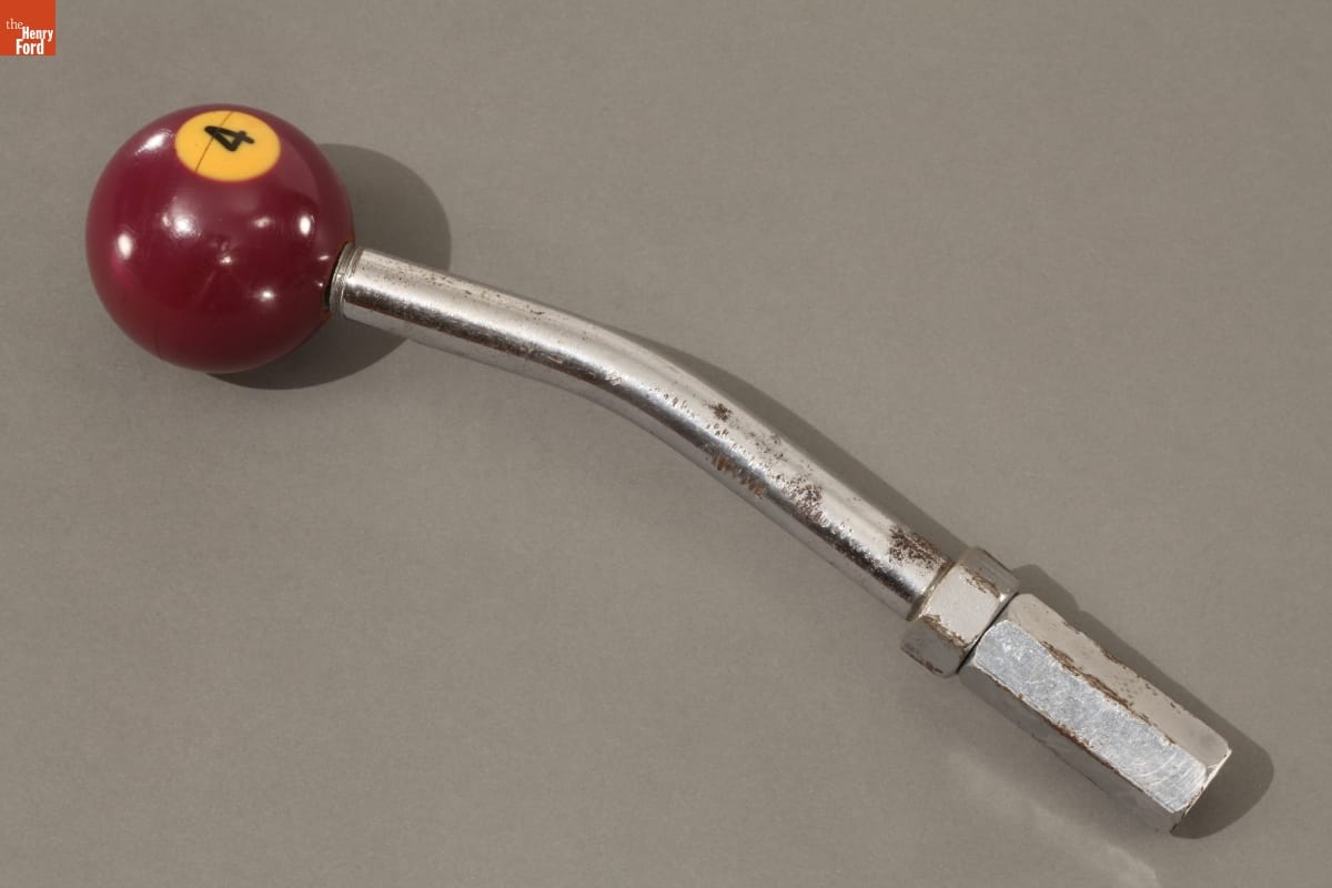 Billiard Ball Gearshift Knob, 1950-1965 Slightly bent metal rod topped with with maroon ball with number