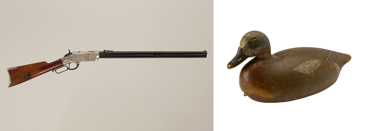 THF151632_THF810921 A rifle, and a wooden decoy duck
