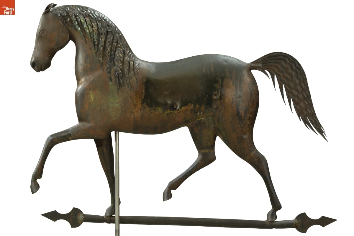 Horse "Lady Suffolk" Weathervane, 1840-1860 Metal sculpture of horse with crimped mane and tail
