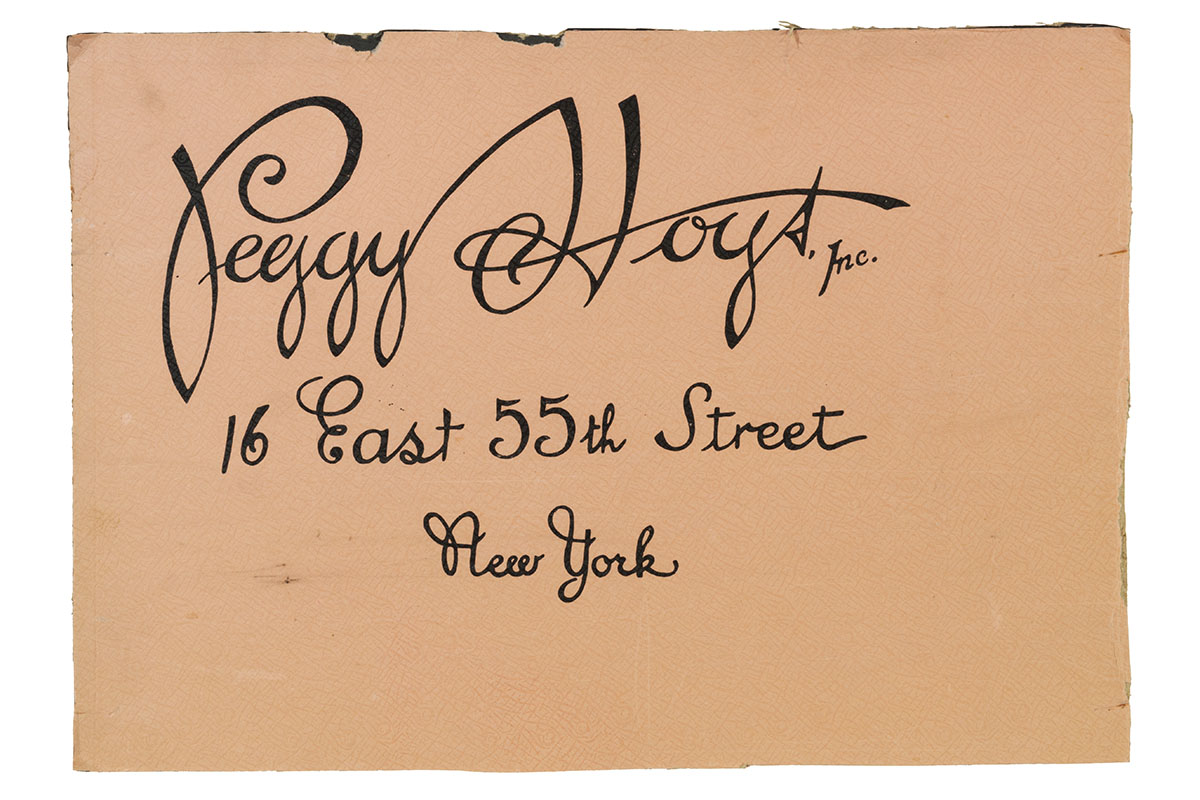 Top of Box from Peggy Hoyt, Inc., 1925-1935 Pink card with decorative script text