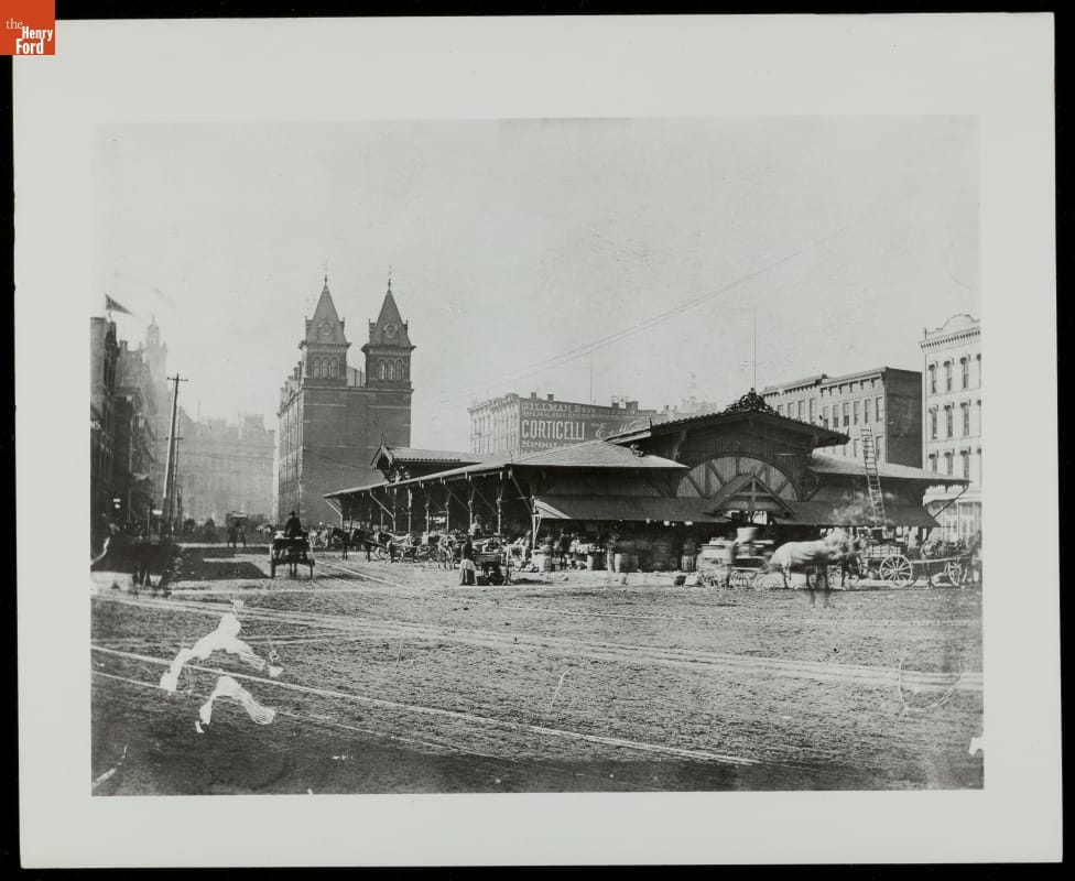 Vegetable Building at Detroit Central Farmers Market, circa 1888. Vegetable Building at Detroit Central Farmers Market, circa 1888.