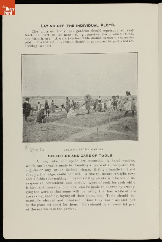 Nature Study and Children's Gardens, circa 1910 (page 6) Page with text and photo of children in a field