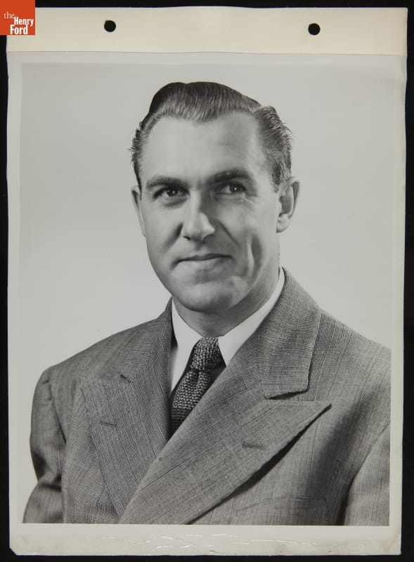 Professional Hockey Player and Ford Employee Bill Jennings, August 1944 Portrait of man in suit