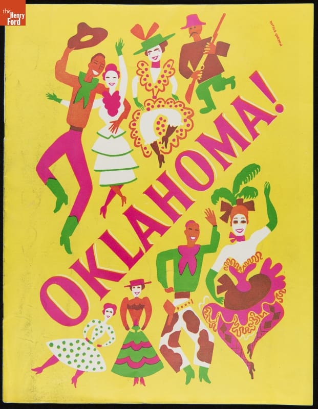 Yellow, pink and green OKLAHOMA! poster