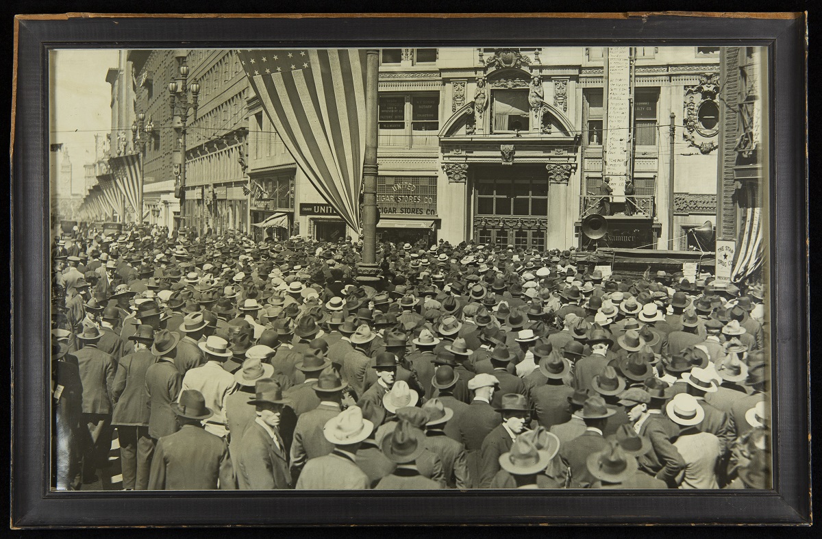 Crowd of people outside a building