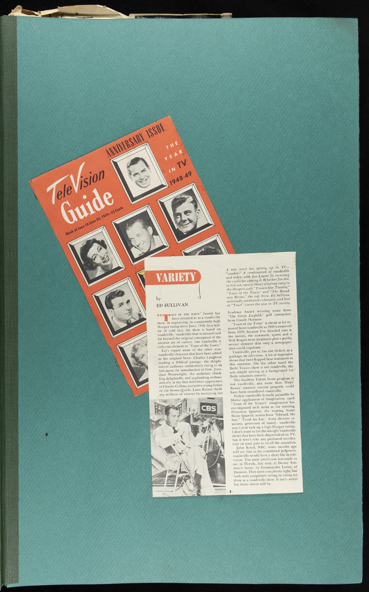 Teal colored page with TV Guide cover and page pasted onto it