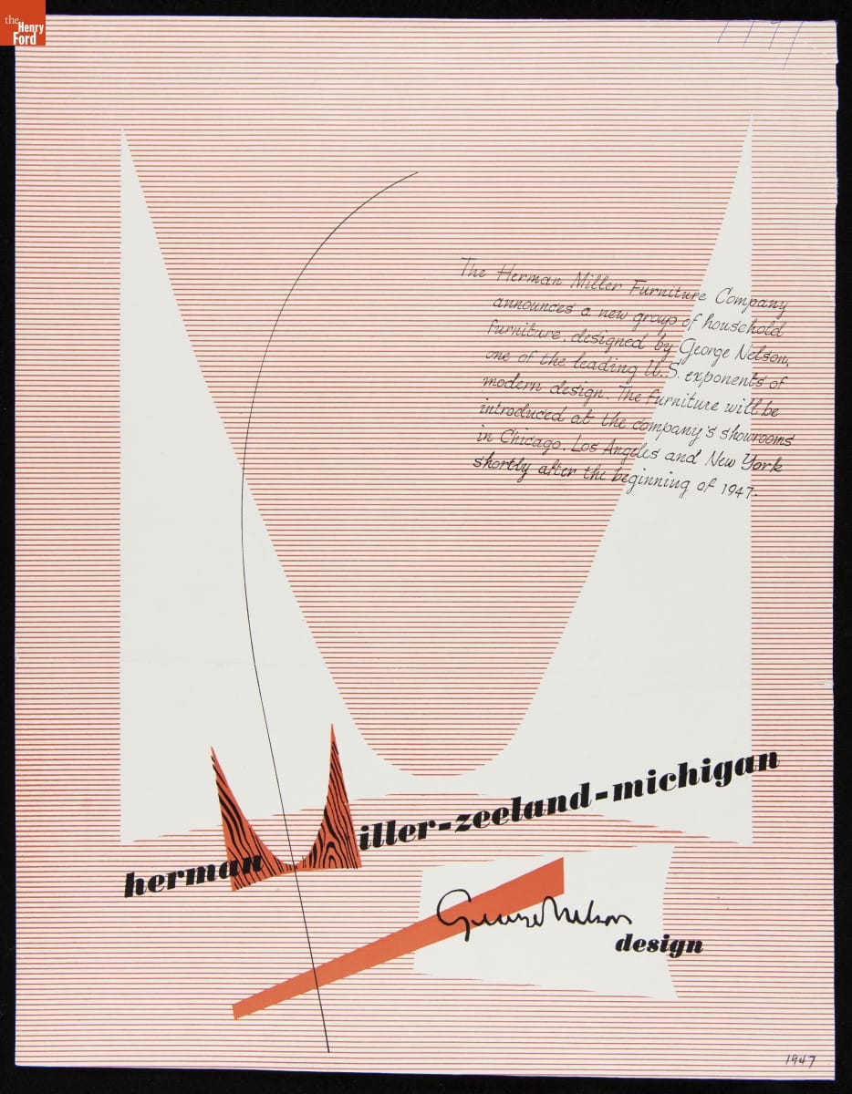 Page with text, pink-striped background, and large, heavily stylized white letter "M"