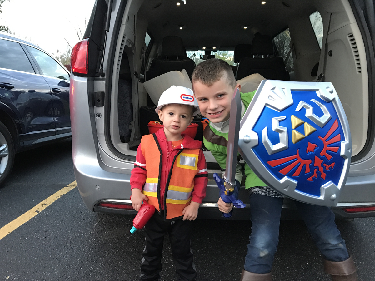 THF710391 Isaac Morland and his brother Simon dressed for Halloween in 2021.