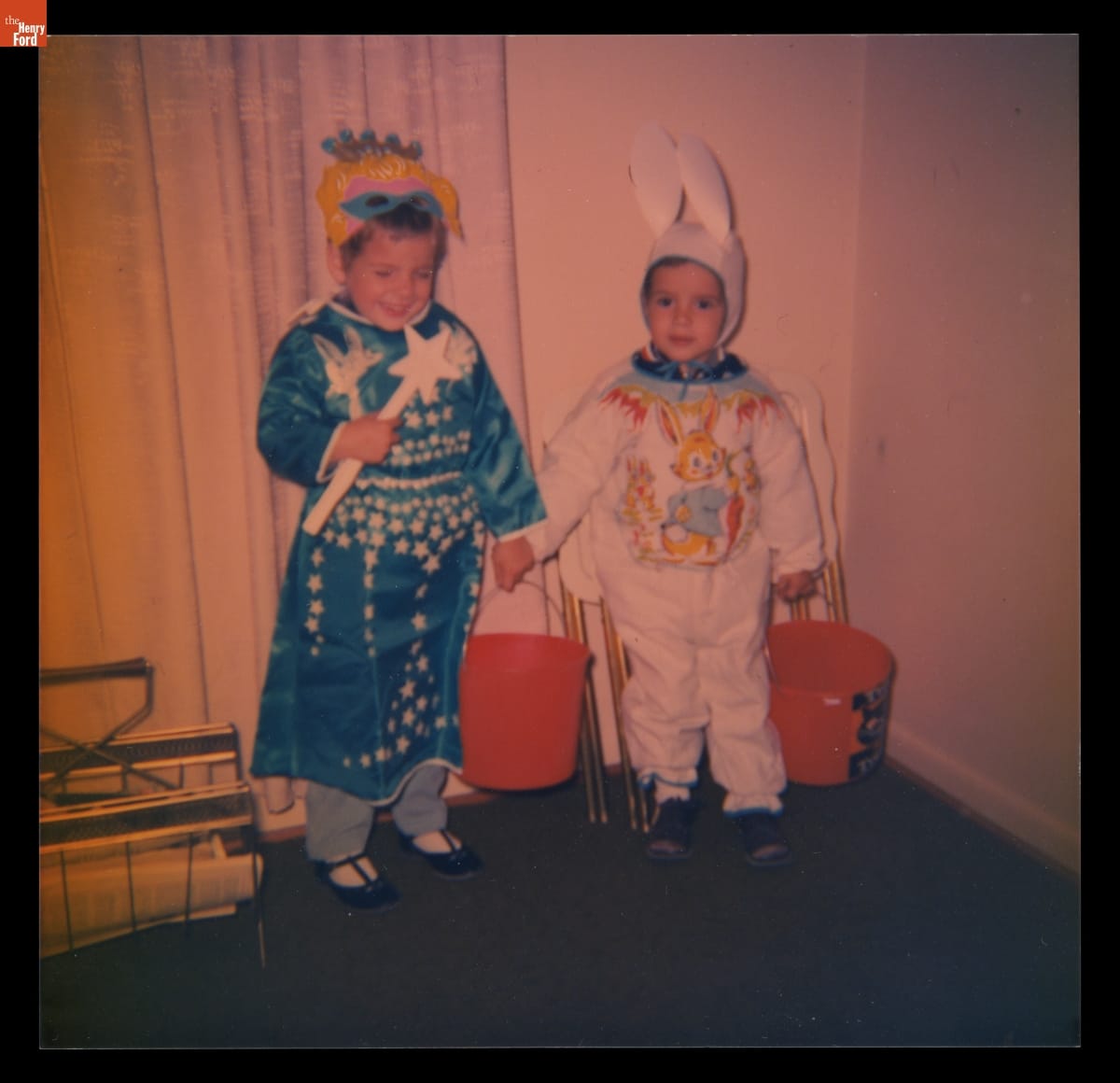 THF710392 Lisa Korzetz in her Blue Fairy costume with her brother Edward, about 1966.