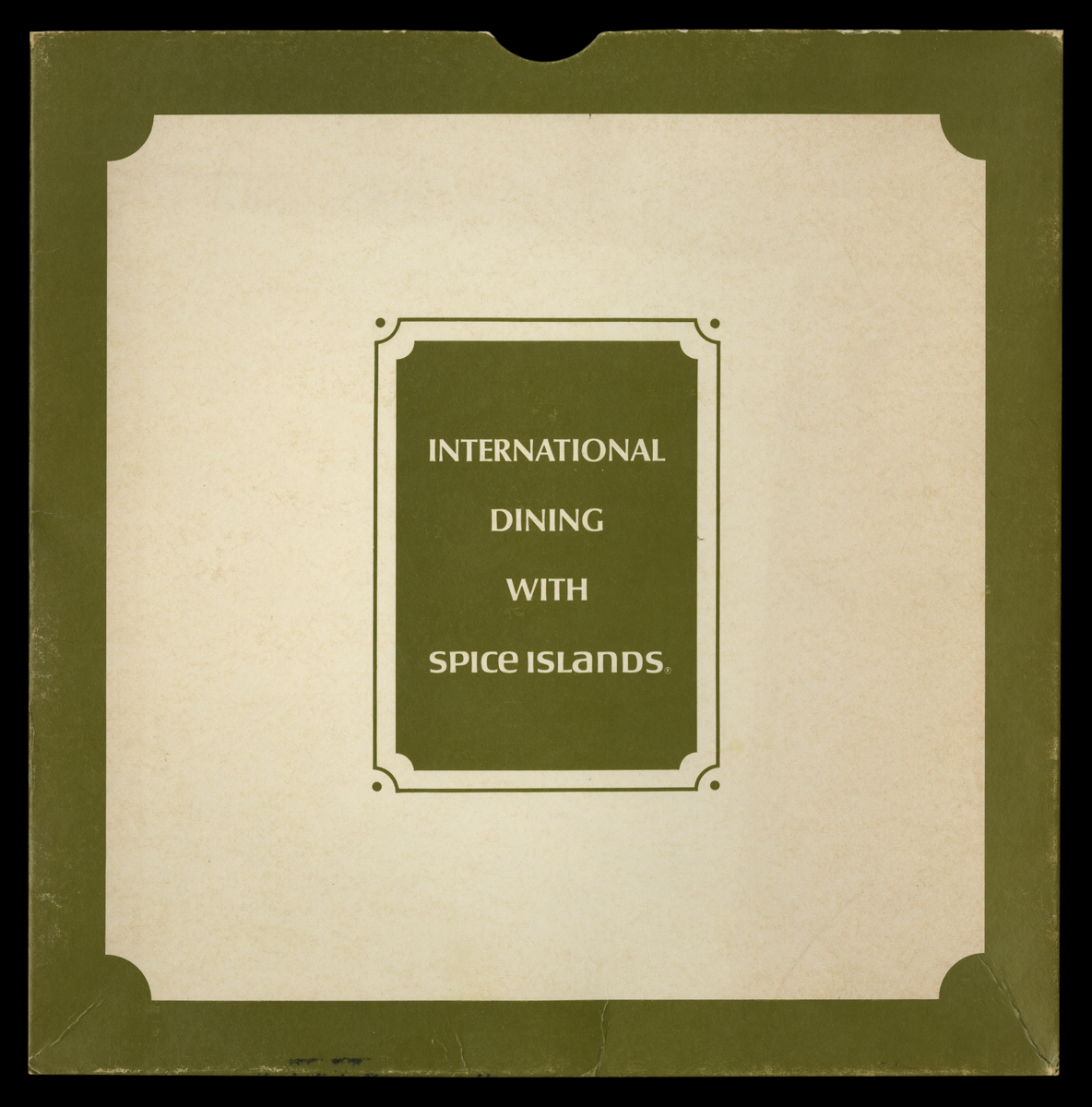 Presentation sleeve for the International Dining with Spice Islands recipe portfolio