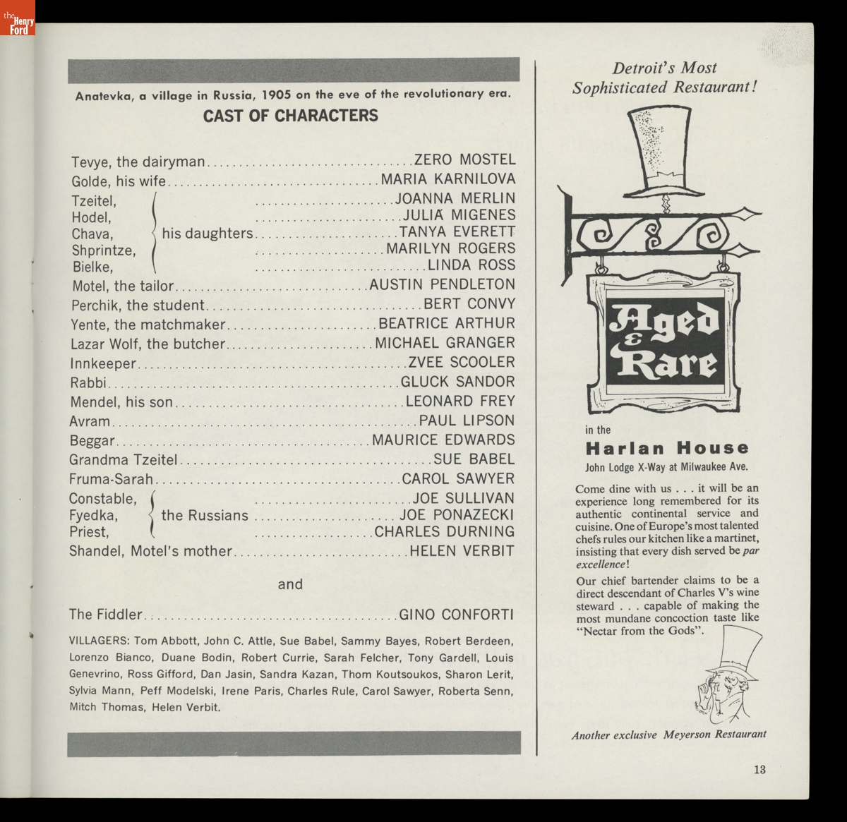 Cast list from Fiddler on the Roof