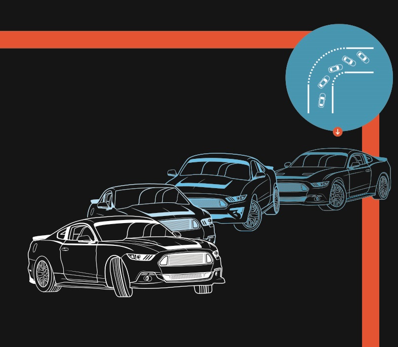 Drifting illustration Composite illustration of car "drifting" with inset showing aerial turning